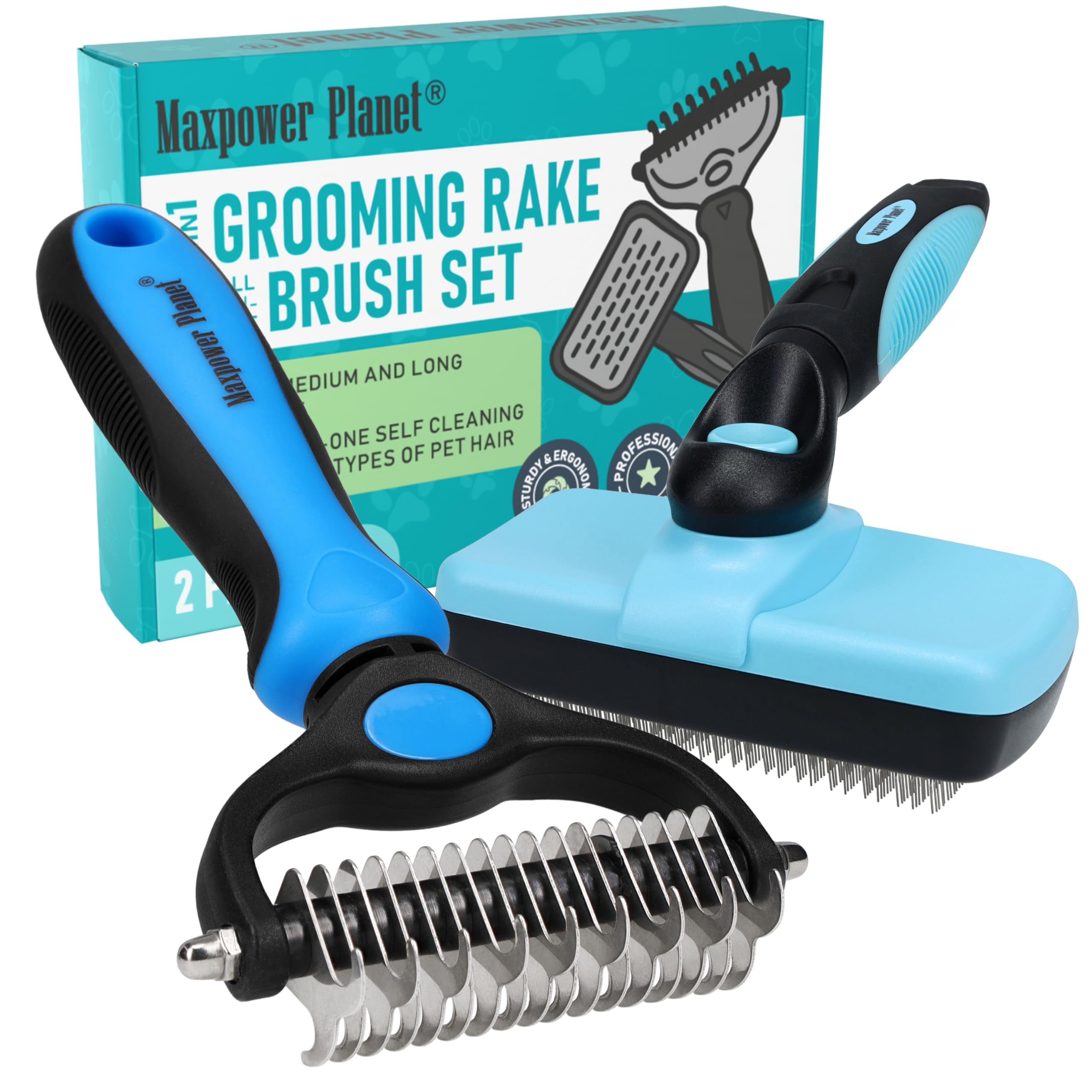 Maxpower Planet dog rake sideview demonstrates gentle deshedding of loose undercoat