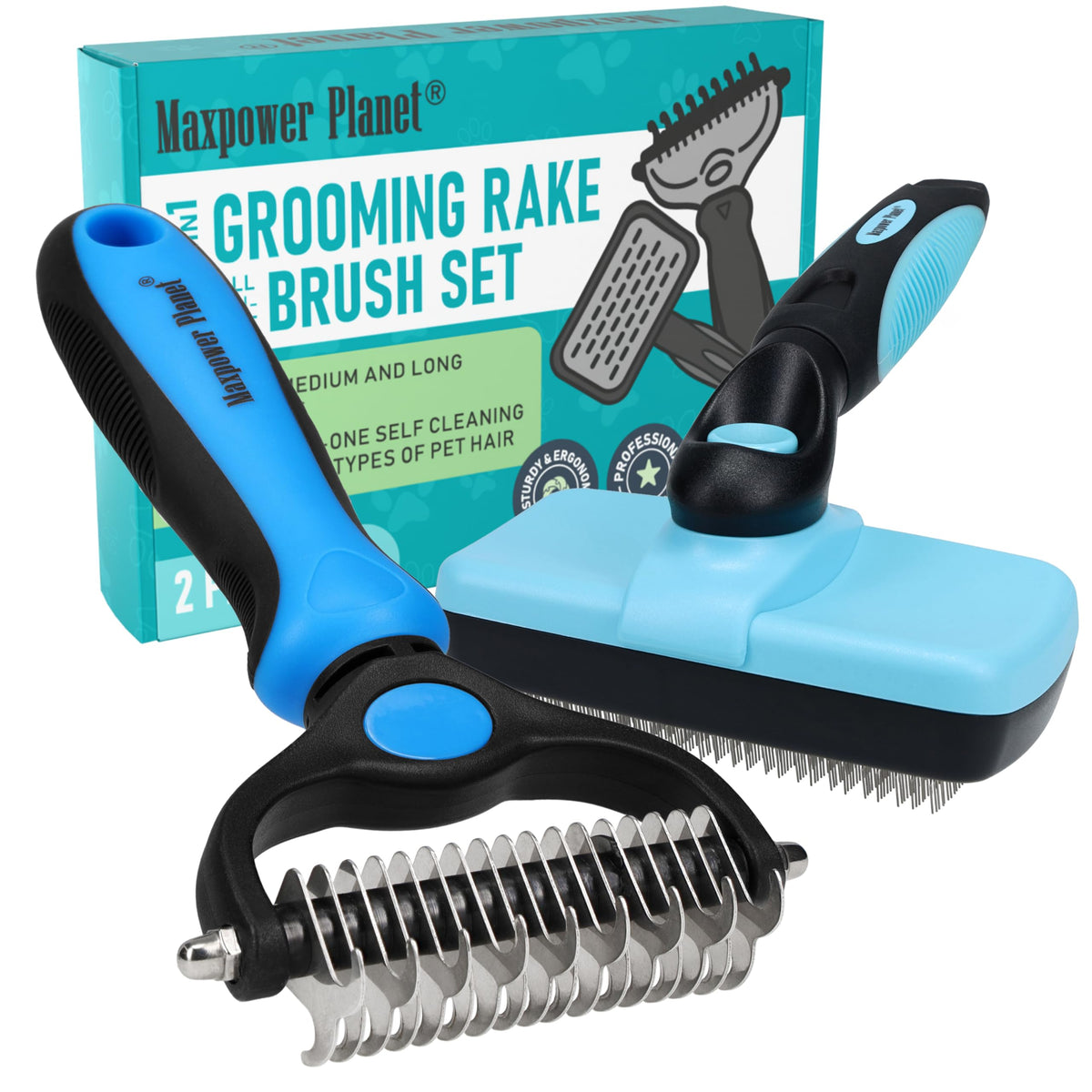 Maxpower Planet dog rake sideview demonstrates gentle deshedding of loose undercoat