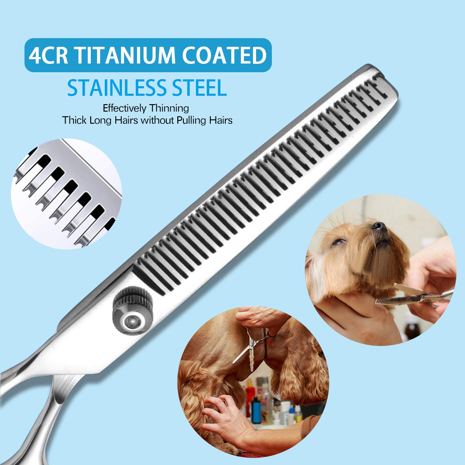 Maxshop dog grooming scissors kit thinning-shear for controlled fur thinning on thick coats.