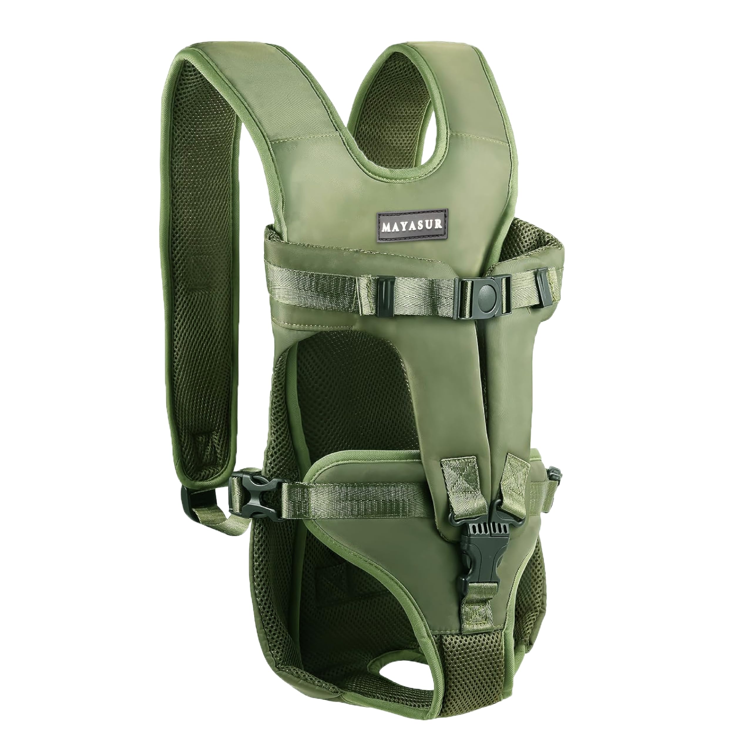 MAYASUR dog front carrier army-green large closeup-strap highlights quick-release buckles