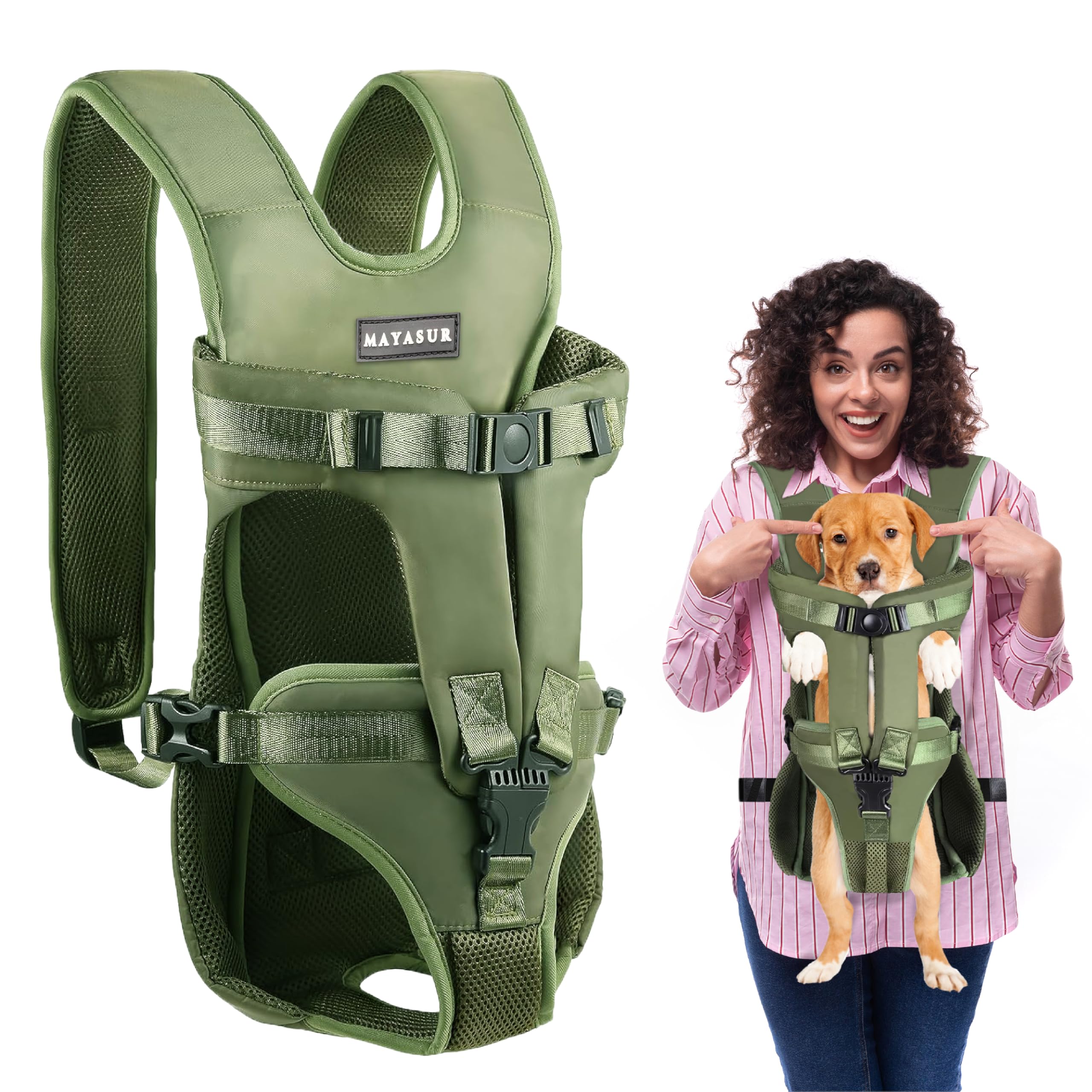 MAYASUR dog front carrier army-green large back-view shows secure harness system