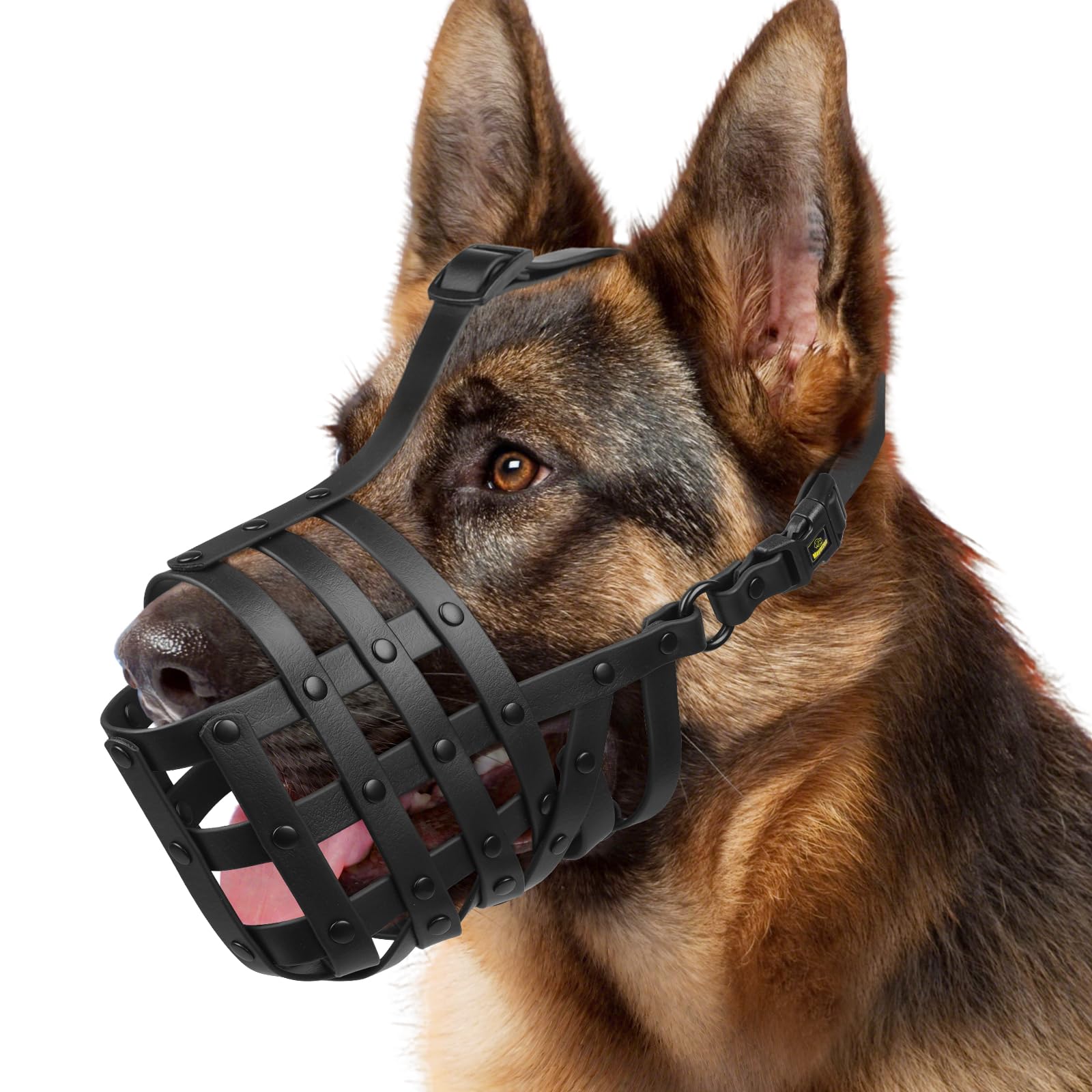 Mayerzon dog muzzle front view offers a secure lightweight fit for everyday walks