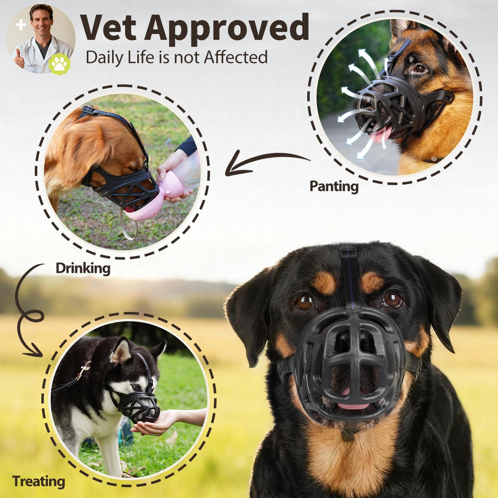 Mayerzon muzzle supports grooming and vet visits with safe restraint during handling.