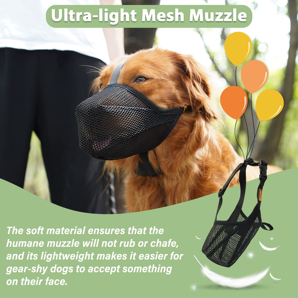 Mayerzon dog muzzle lets dog pant and drink during walks