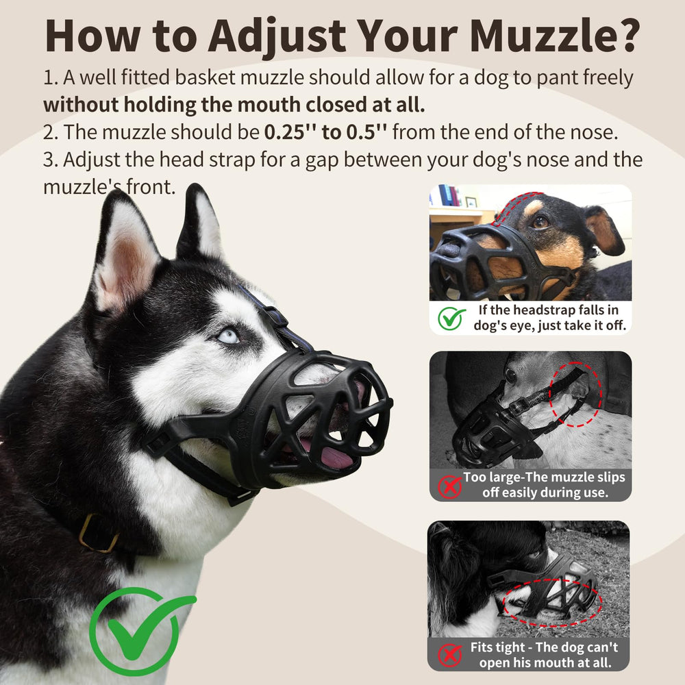 Mayerzon soft rubber basket muzzle offers gentle mouth protection during wear.