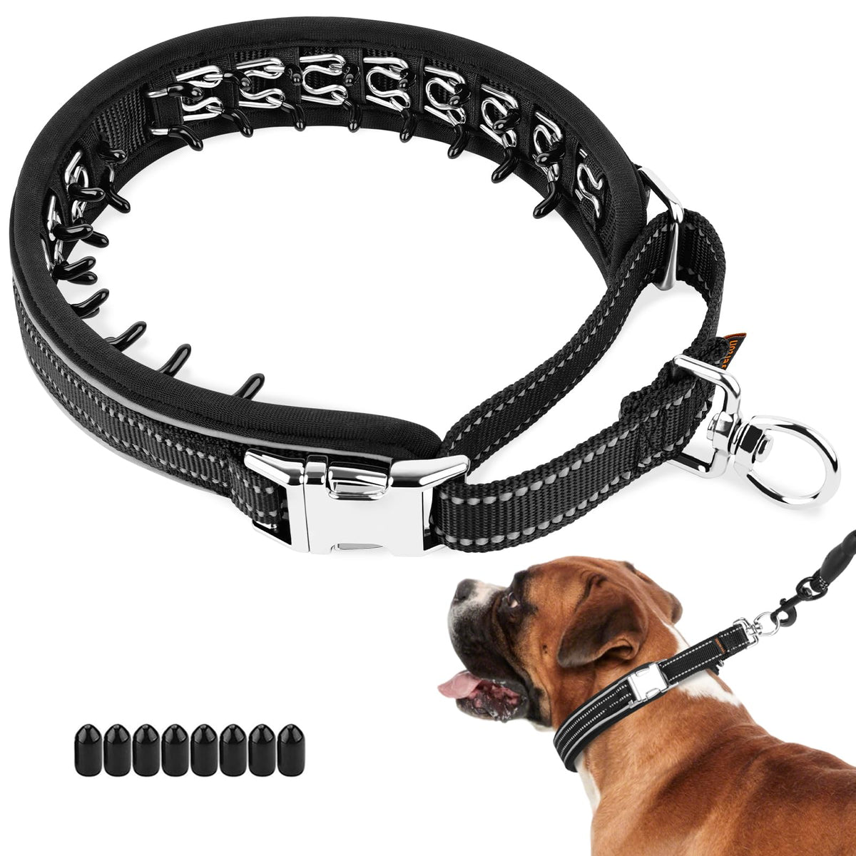 Mayerzon martingale no-pull collar with 360° swivel ring for tangle-free walks