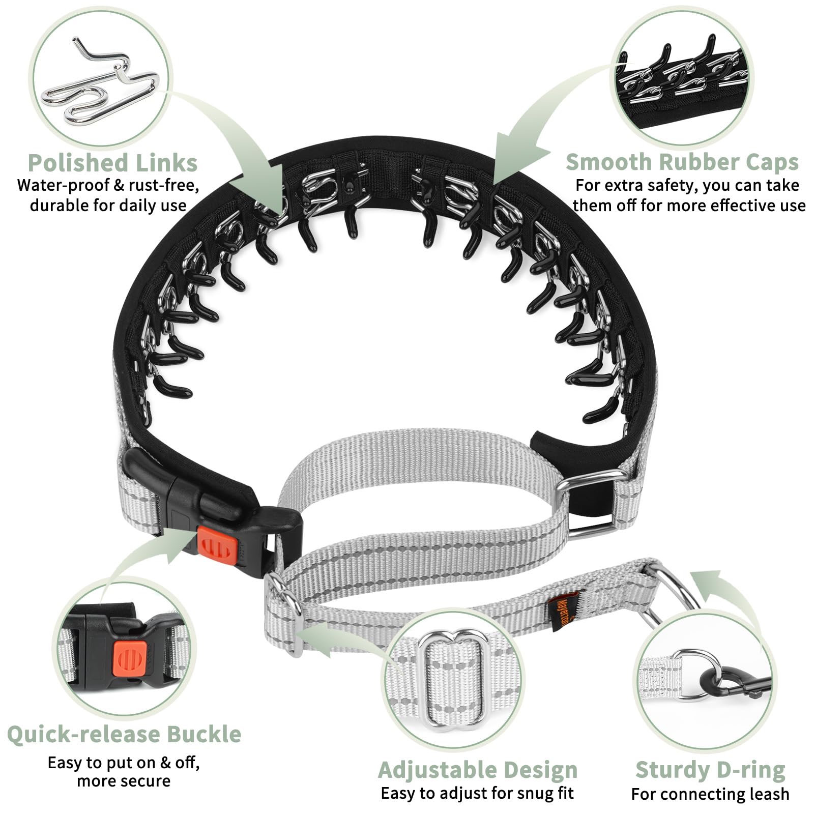 Mayerzon No Pull Collar D-ring leash attachment enables secure strolling.