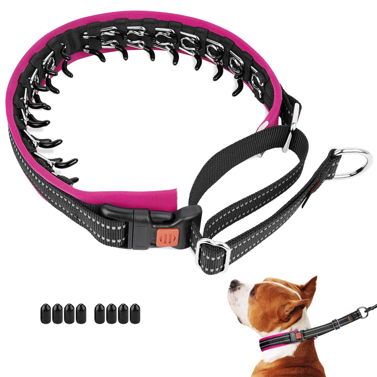 Mayerzon Martingale No Pull Collar front view showing discreet integrated links for easy sizing