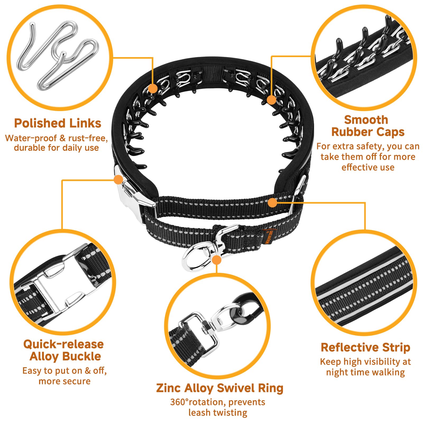 Mayerzon no-pull collar with quick-release buckle for easy on/off