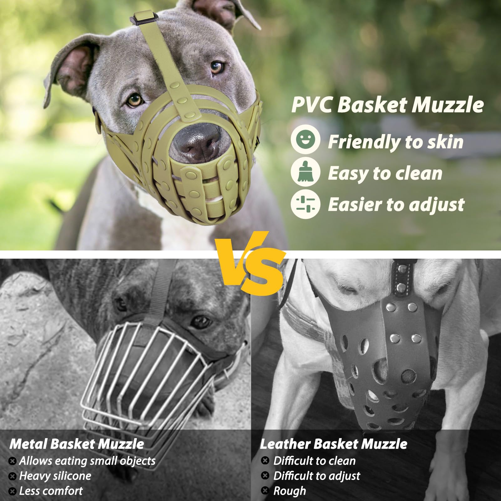 Mayerzon Pitbull Muzzle anti bite feature helps reduce biting during socialization