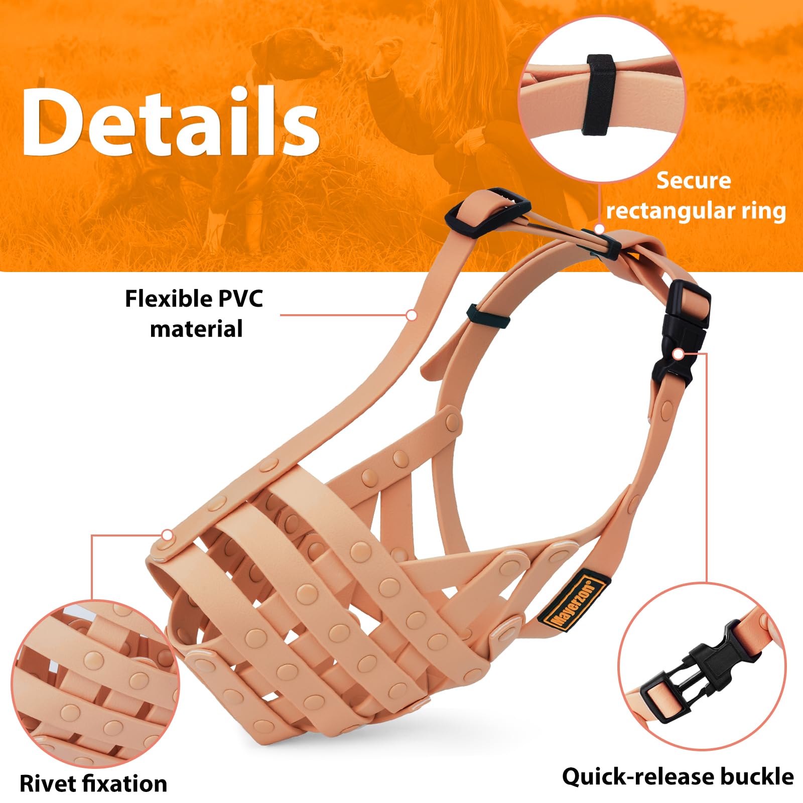 Mayerzon Pitbull Muzzle durable PVC construction withstands powerful dogs