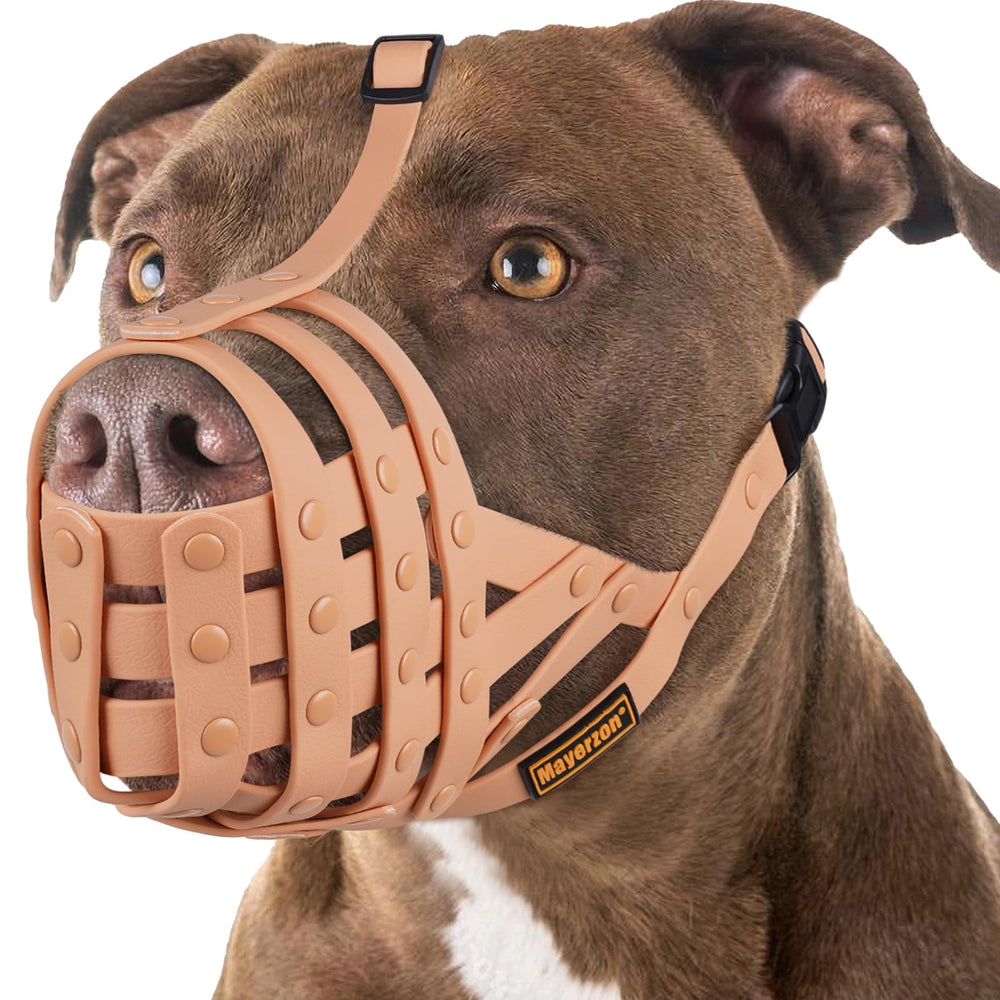 Mayerzon Pitbull Muzzle overview shows breathable basket design for large dogs