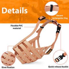Mayerzon PVC durable dog muzzle close-up shows skin-friendly surface