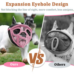 Mayerzon muzzle allows drinking and treats during vet visits and grooming.