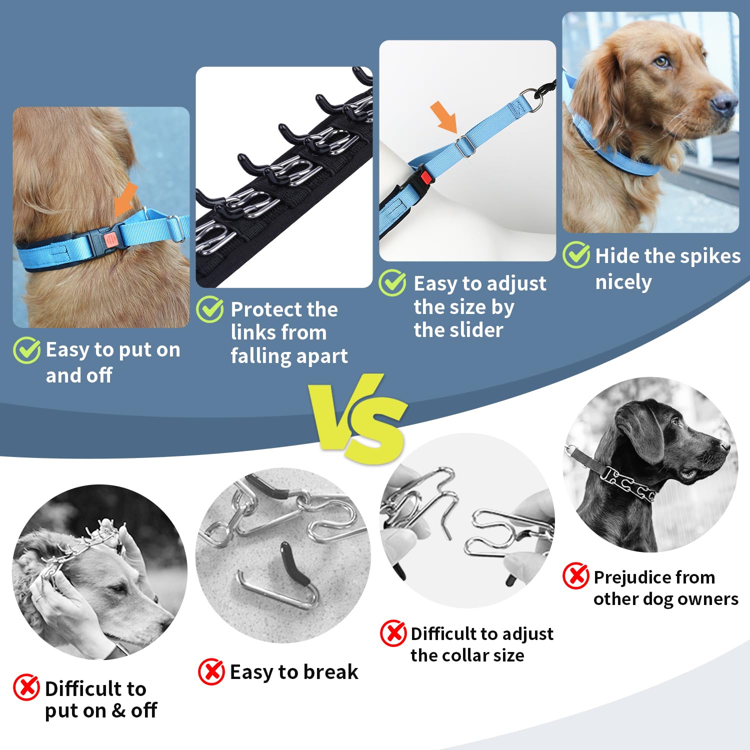 Mayerzon collar features smooth links and soft padding for comfortable training.