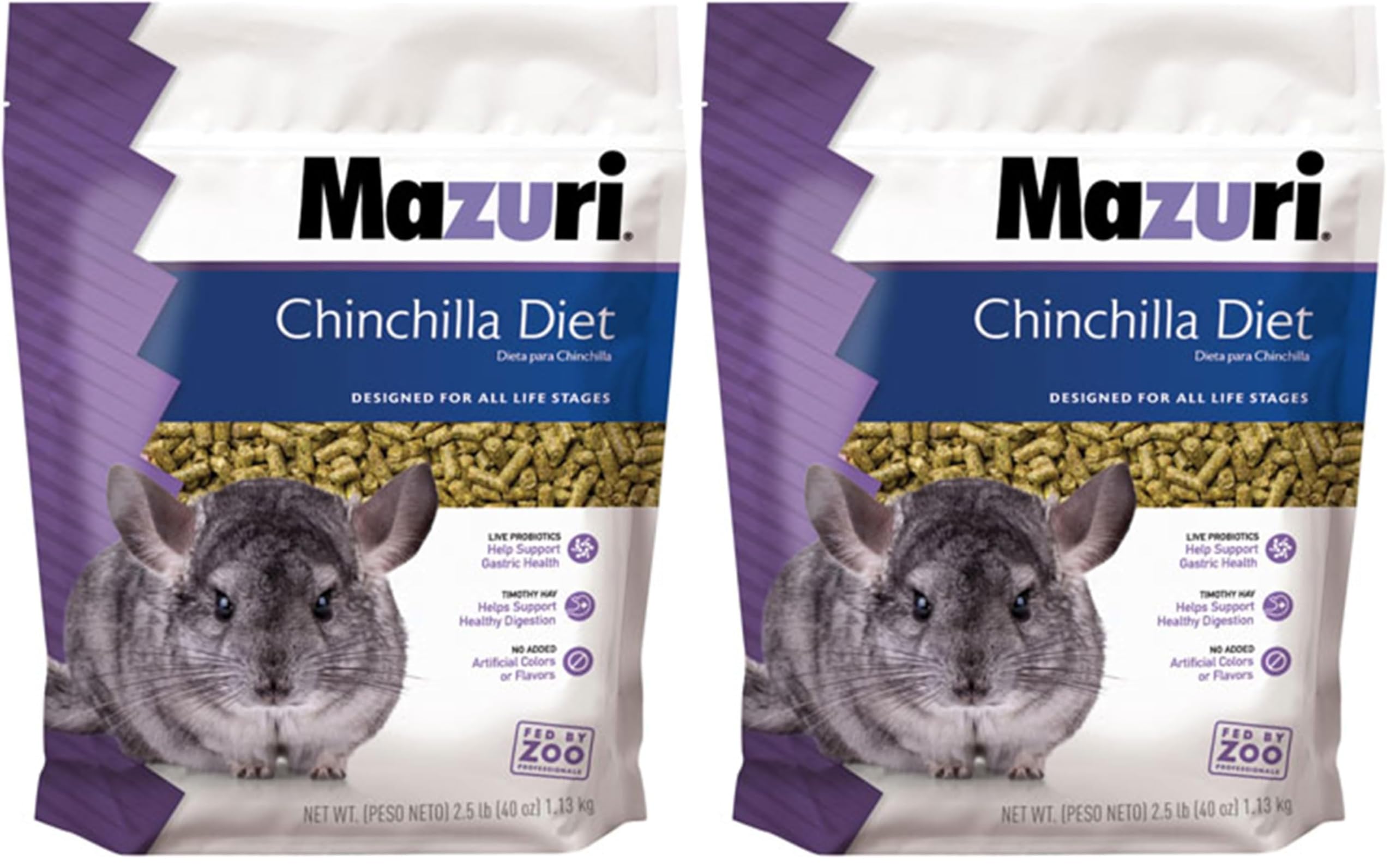 Mazuri Chinchilla Food two-pack 2.5 lb supports growth and digestion with palatability.