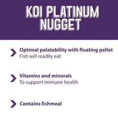 Mazuri Koi Platinum Nuggets contains wheat germ to aid digestibility in koi