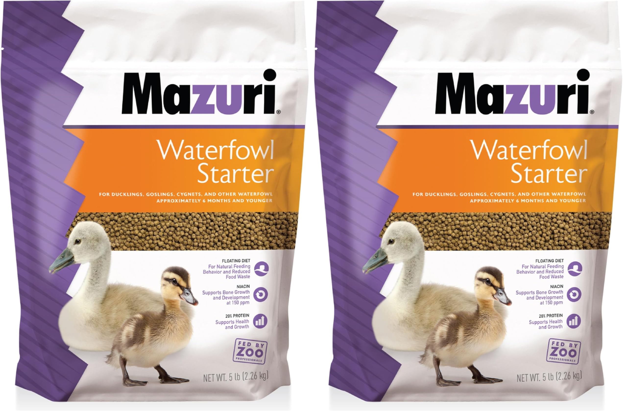 Mazuri Waterfowl Starter Food pack for baby ducks and geese supports growth and vitality.