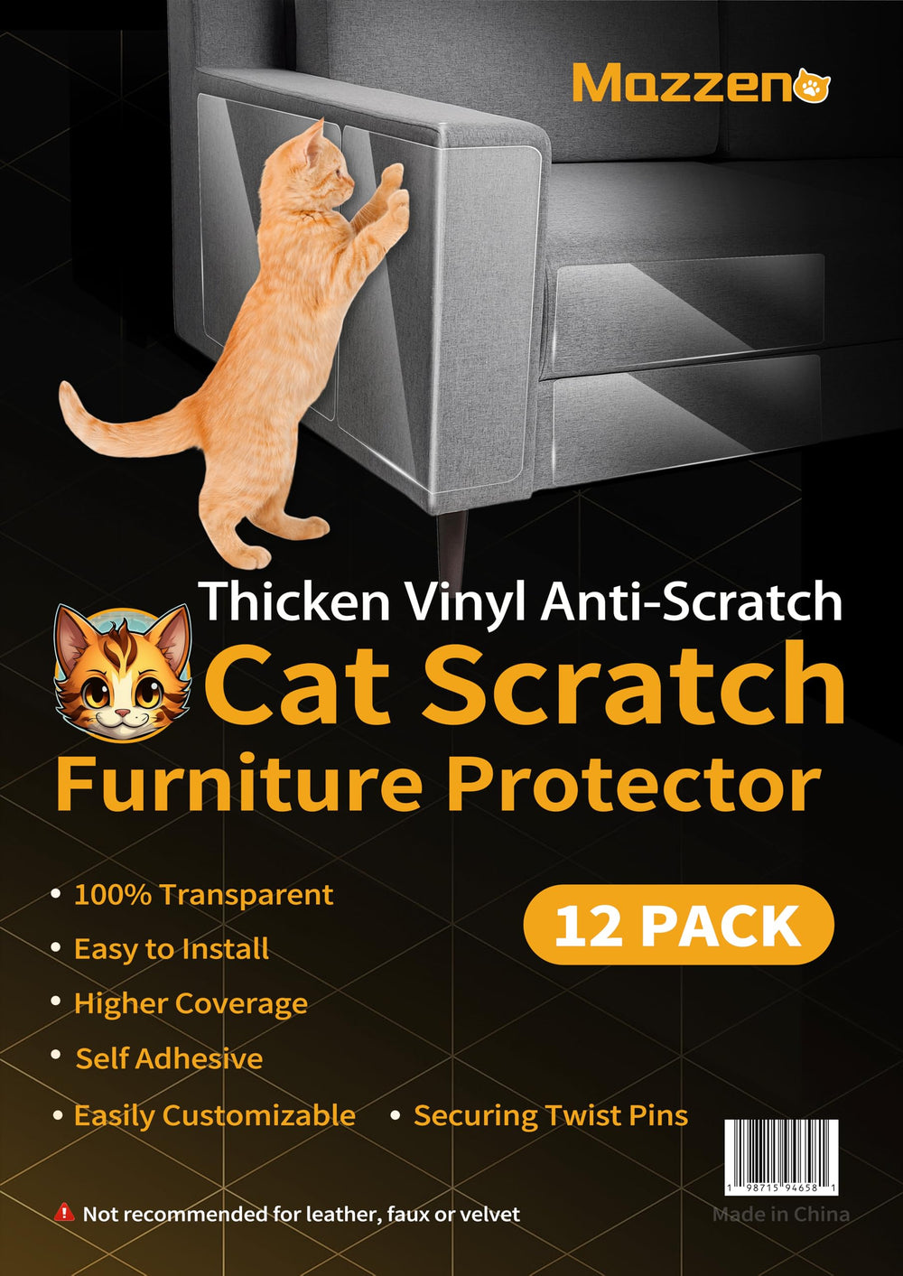 Mazzen cat-scratch-protector-pack-1 shows a clear shield protecting a sofa from claws.