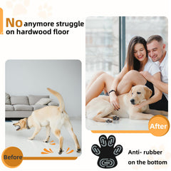 MBTWZ senior dog walking on hardwood floor with paw protection