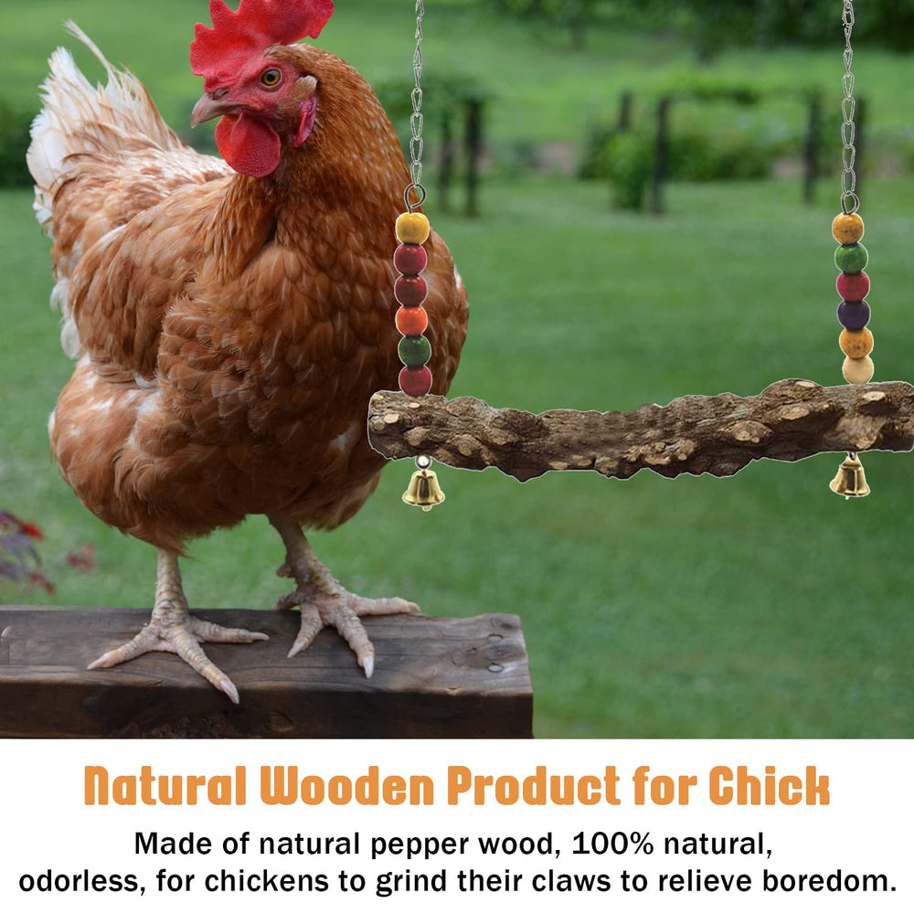 MdakeGo chicken coop relaxing swing scene for calm, playful birds.