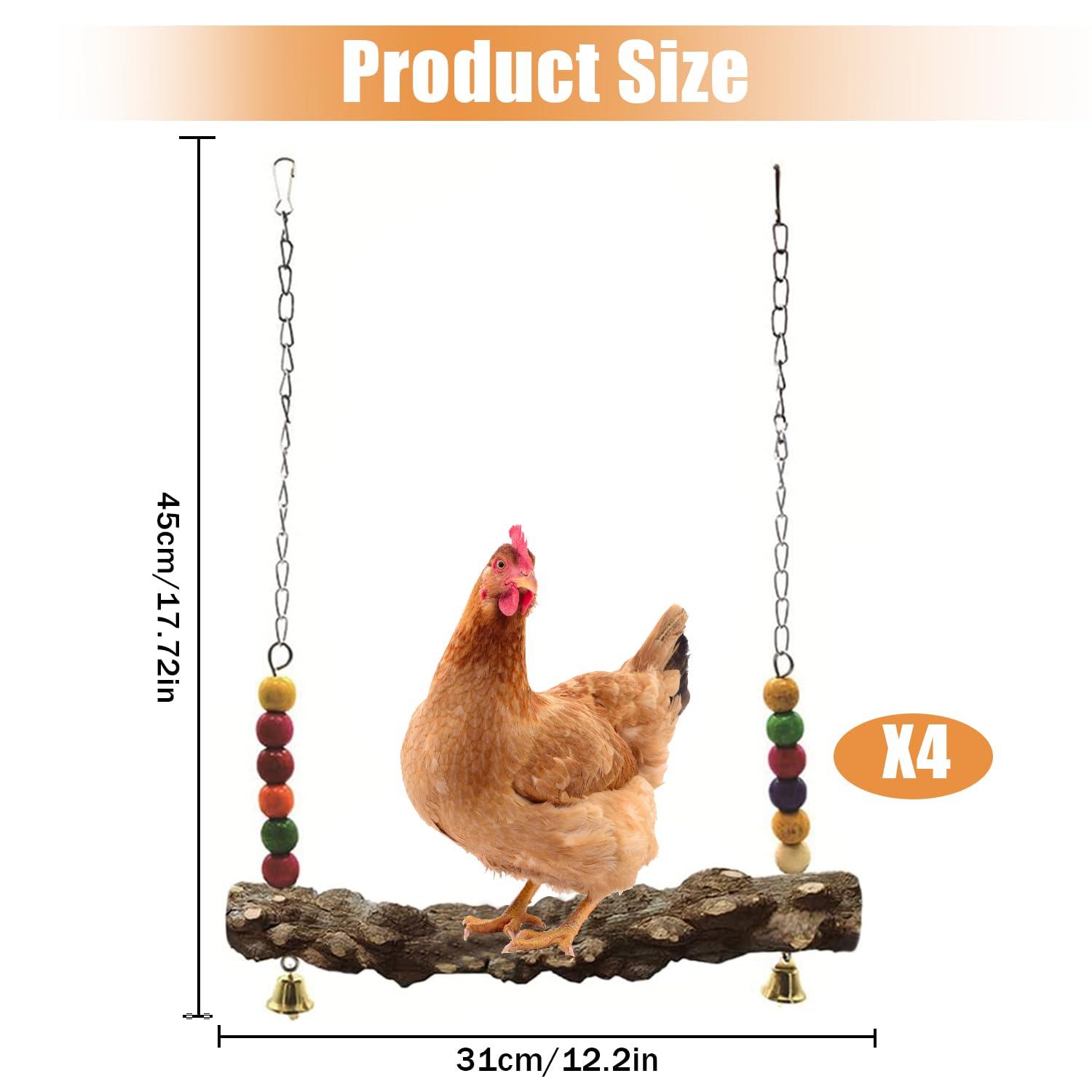 MdakeGo natural wood chicken perch for safe footing in the coop.