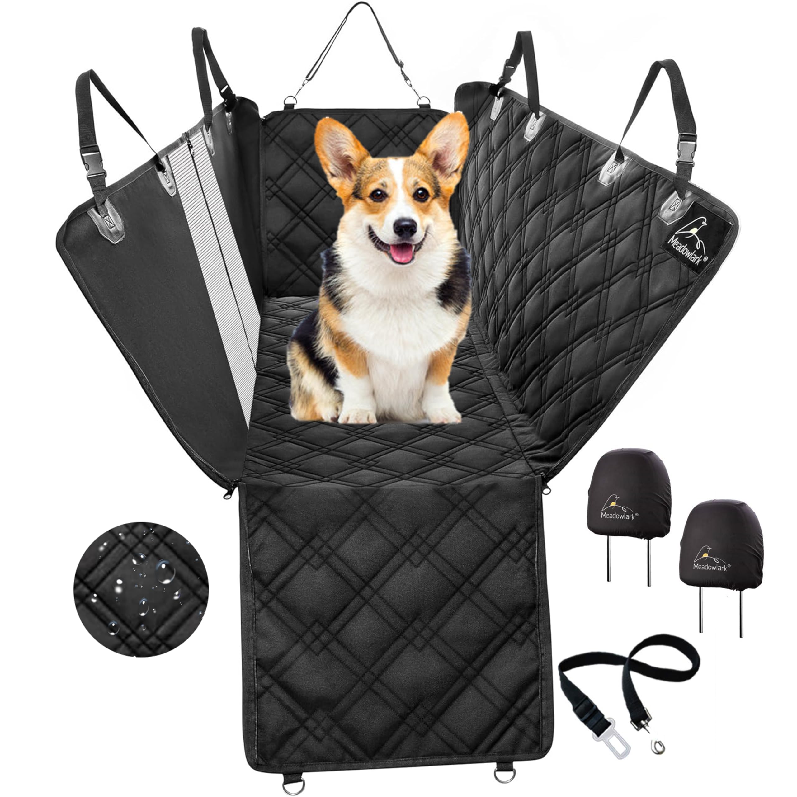 Meadowlark dog seat cover with mesh window improves visibility and airflow on rides