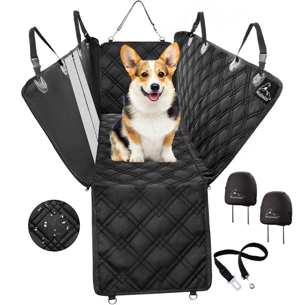 Meadowlark dog seat cover with mesh window improves visibility and airflow on rides