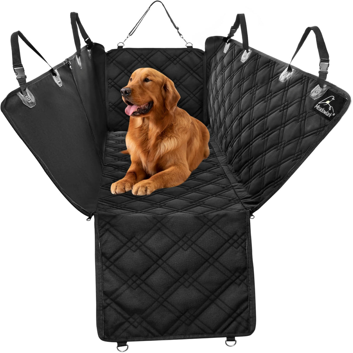 Meadowlark dog seat cover side flaps shield seats from muddy paws.