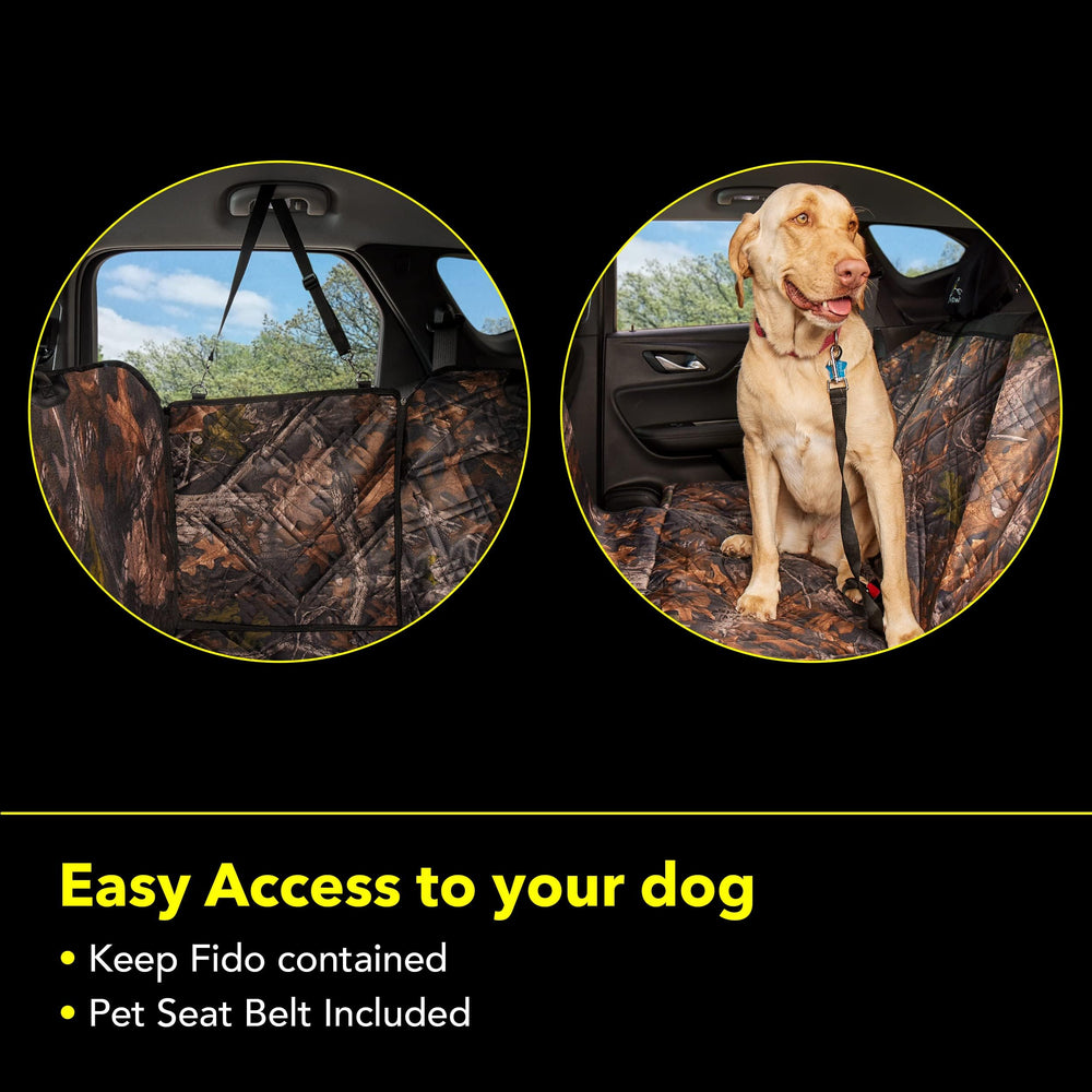 Meadowlark Premium Hammock Seat Cover seat belt attachment adds secure restraint for pets.