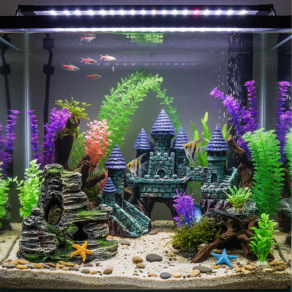 Mechpia rocalla con cueva ofrece escondites naturales para peces