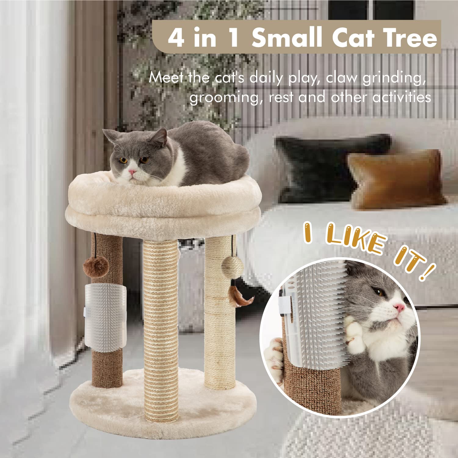 MECOOL 4in1 cat tree bed nest—cozy lounging spot for cat rest.