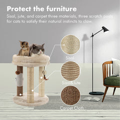 MECOOL 4in1 cat tree hanging balls—interactive play to spark activity.