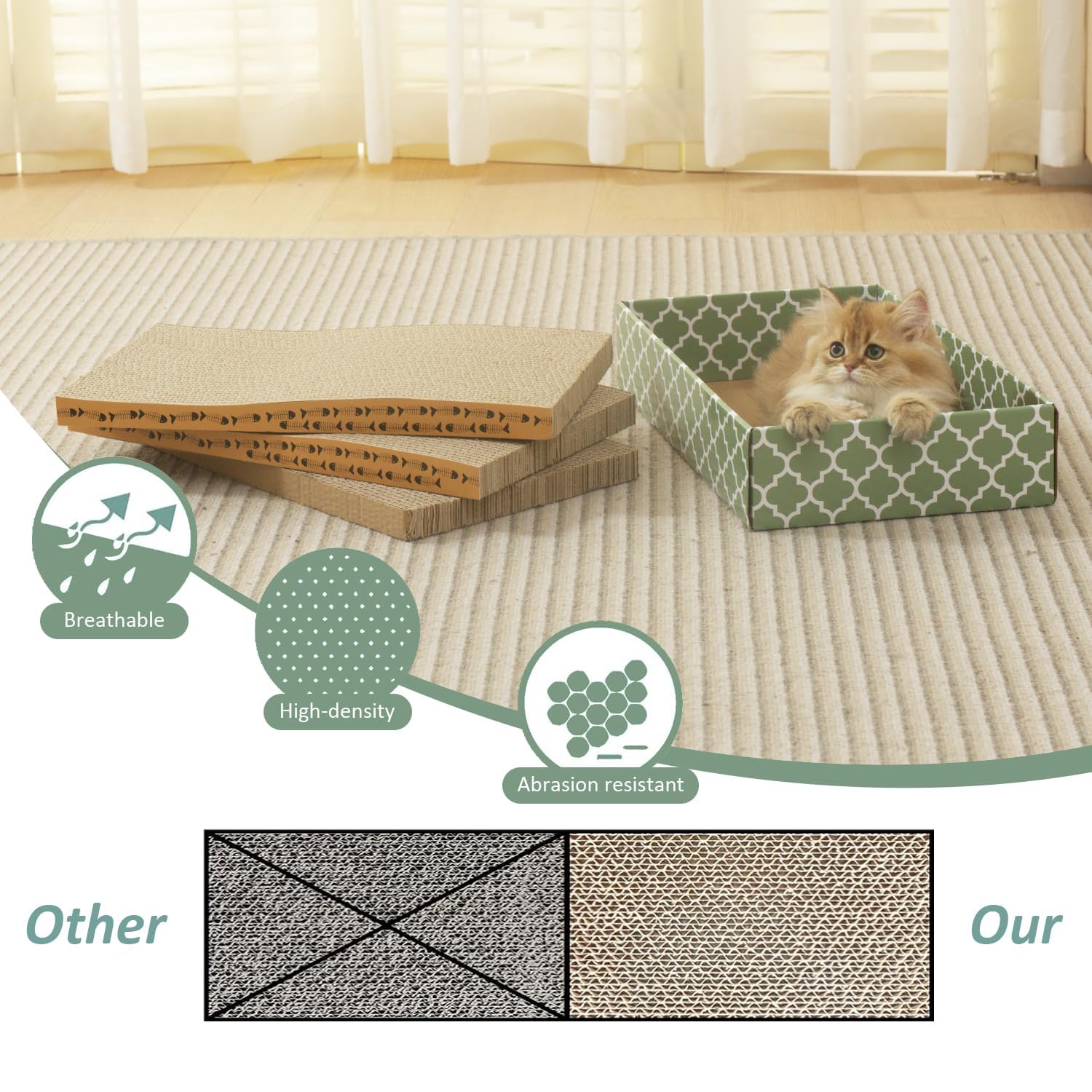 MECOOL cat scratching board 3pc package demonstrates versatile setup