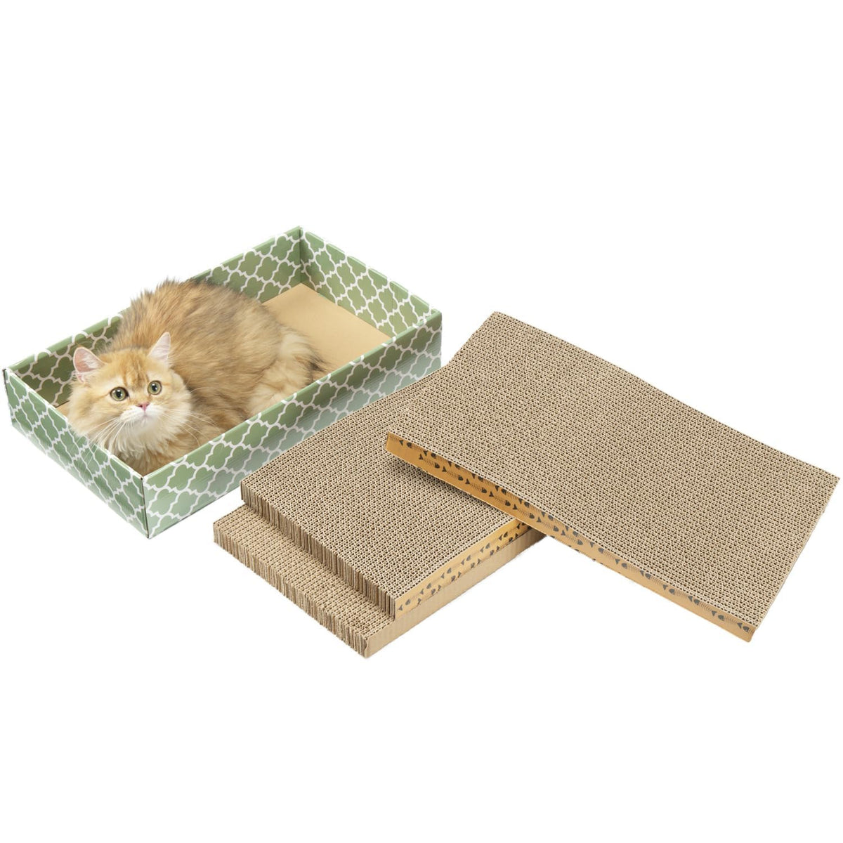 MECOOL cat scratching board front view shows a sturdy corrugated surface for scratching