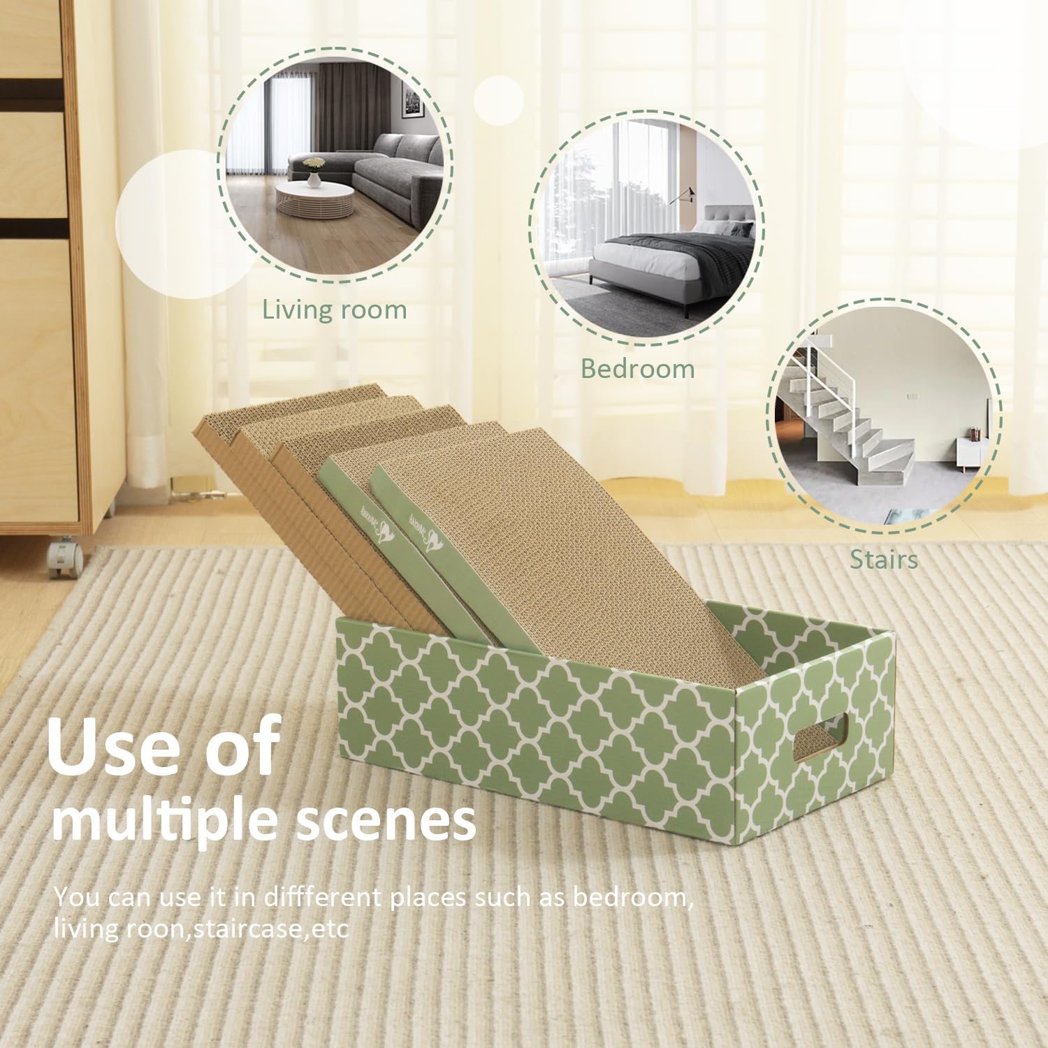 MECOOL Cat Scratching Board lounge bed demonstrates dual-use resting space for cats.
