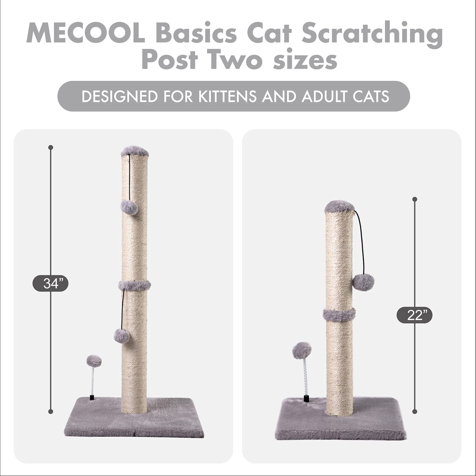MECOOL 22-inch kitten-size post fits growing cats needing vertical space.