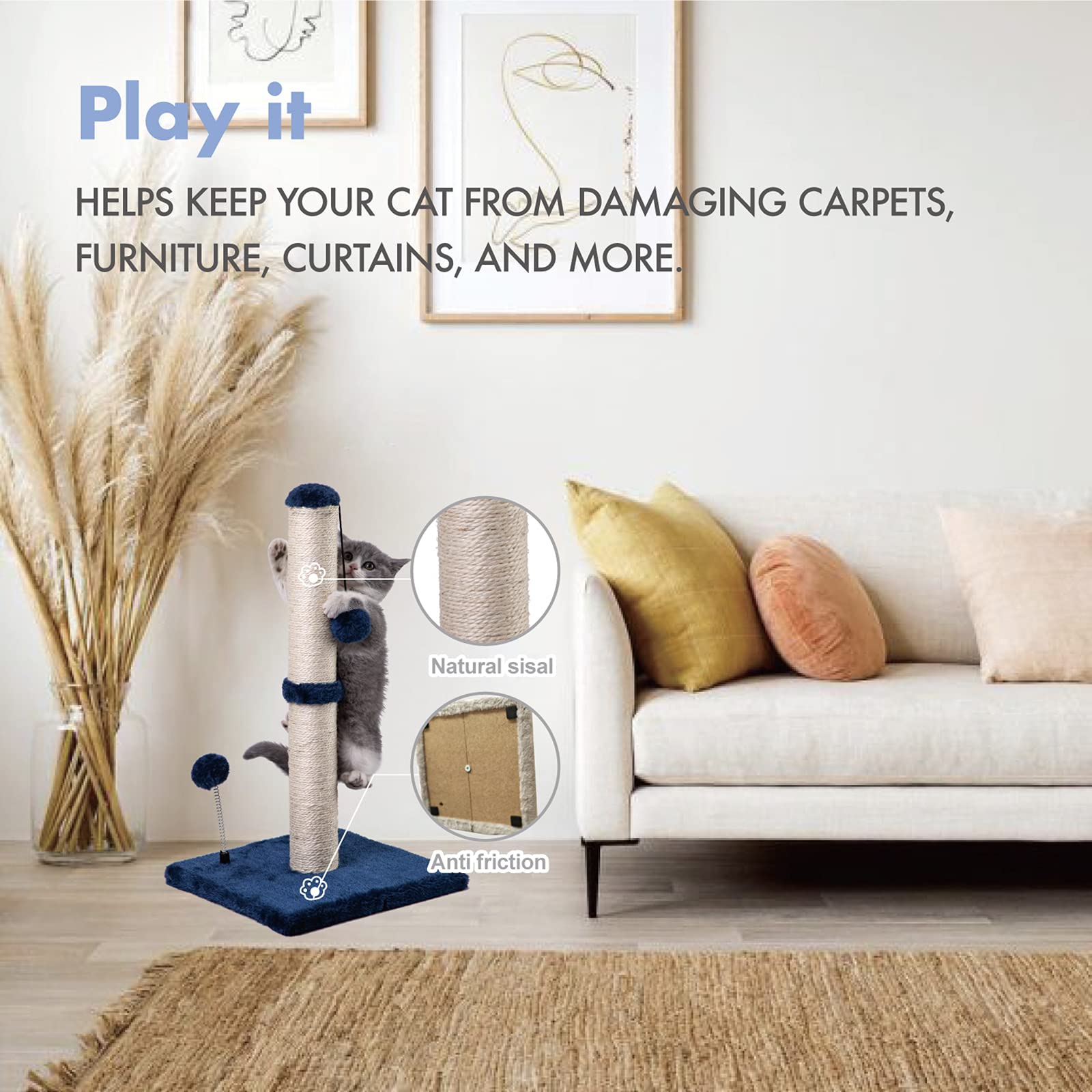 MECOOL 22-inch tall post shown in a cozy living room setup