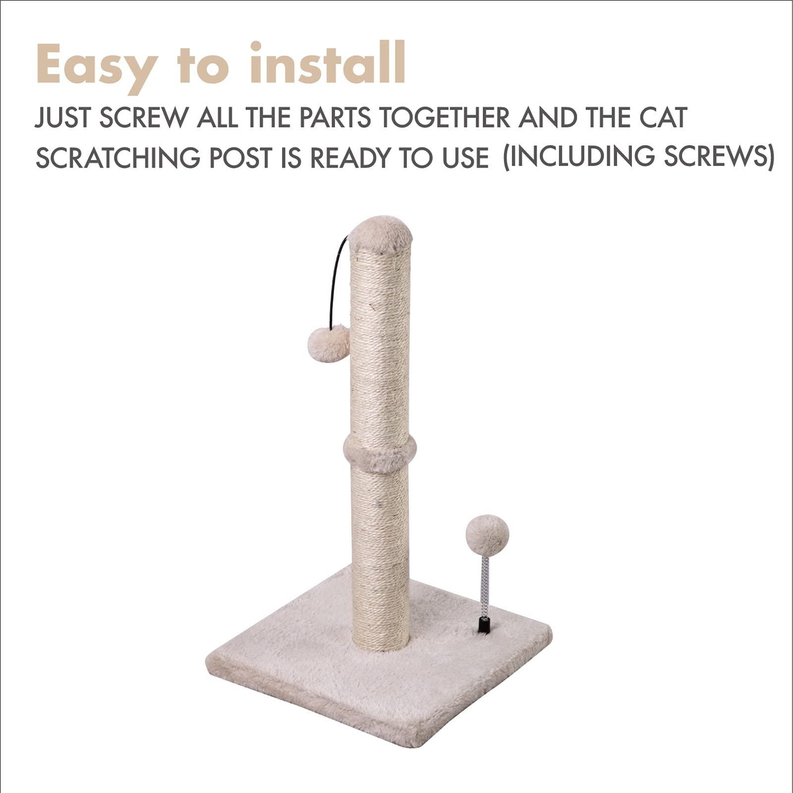 MECOOL cat scratching post assembled view shows easy screw-together setup.
