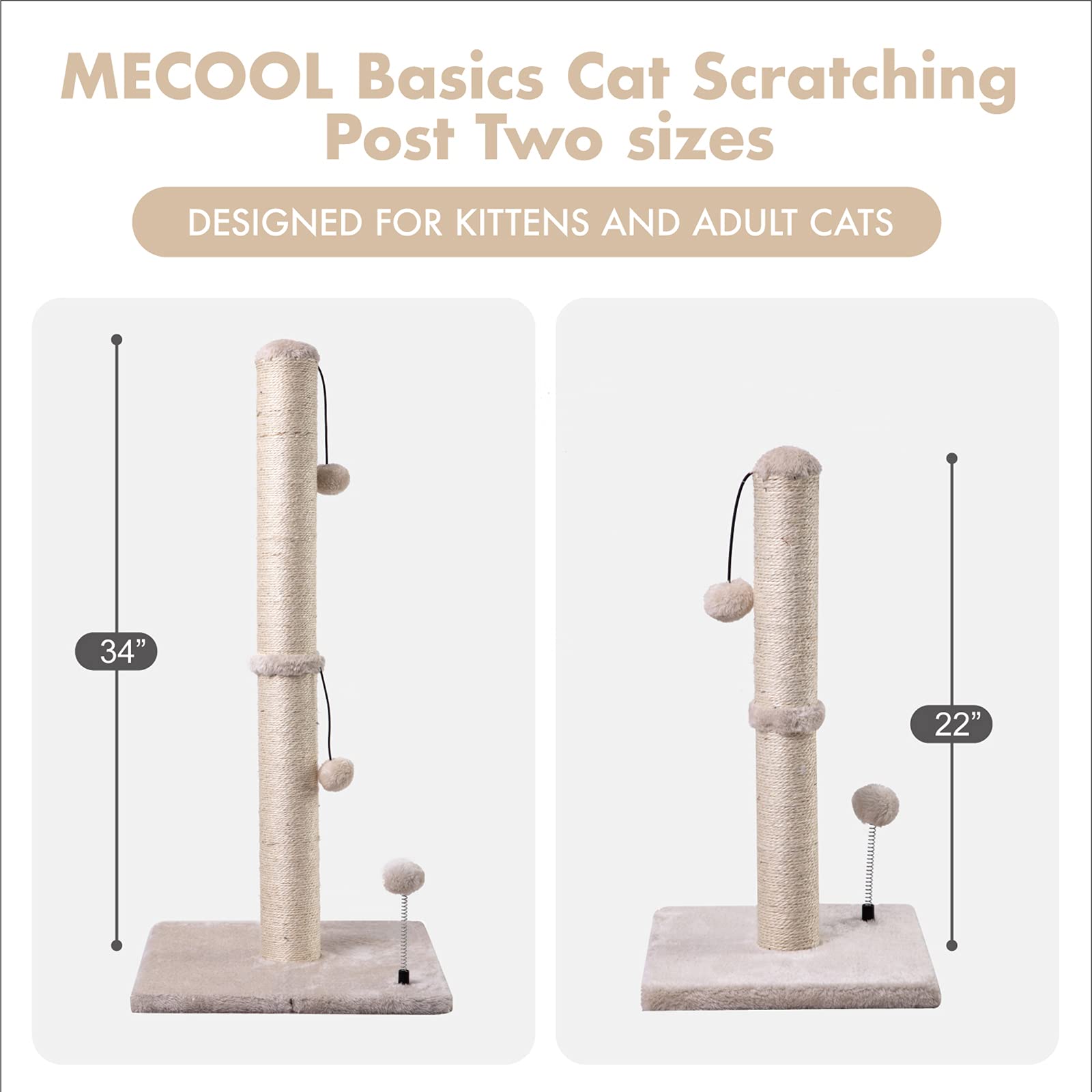 MECOOL cat scratching post beige color blends with home decor and indoor spaces.
