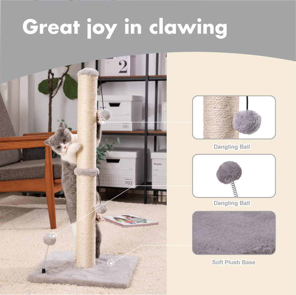 MECOOL cat scratching post interactive toy hanging ball provides engaging play.