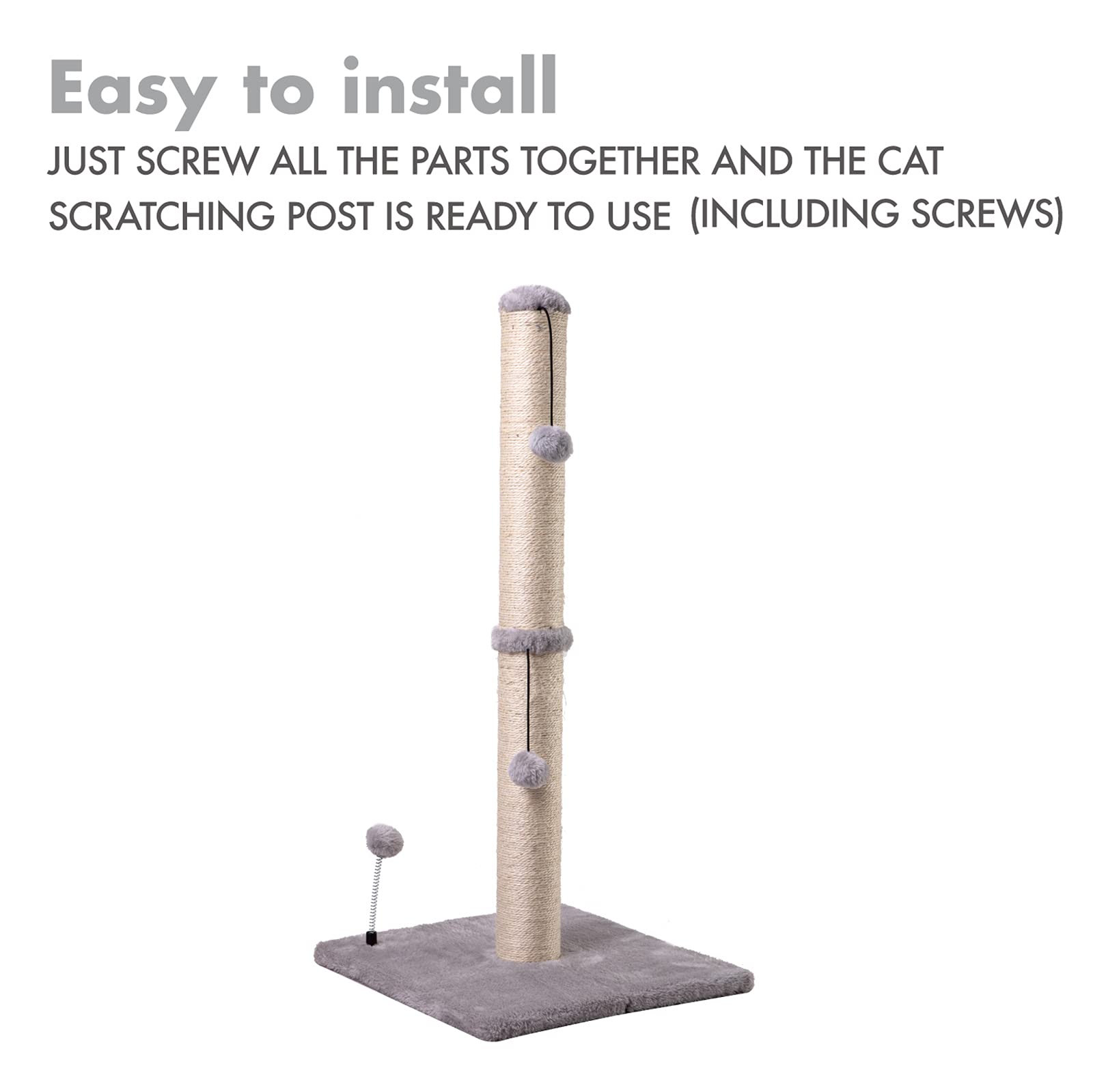 MECOOL 34-inch cat scratching post easy to assemble with included tools.