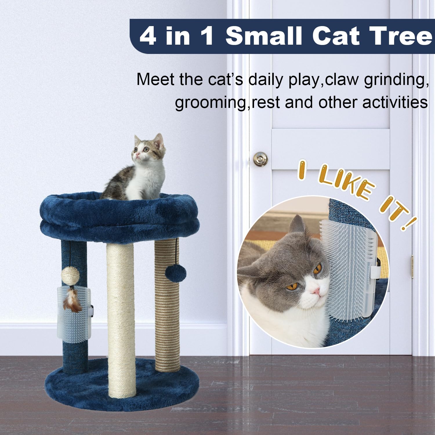 MECOOL cat scratching post tree pillars showing three scratching surfaces