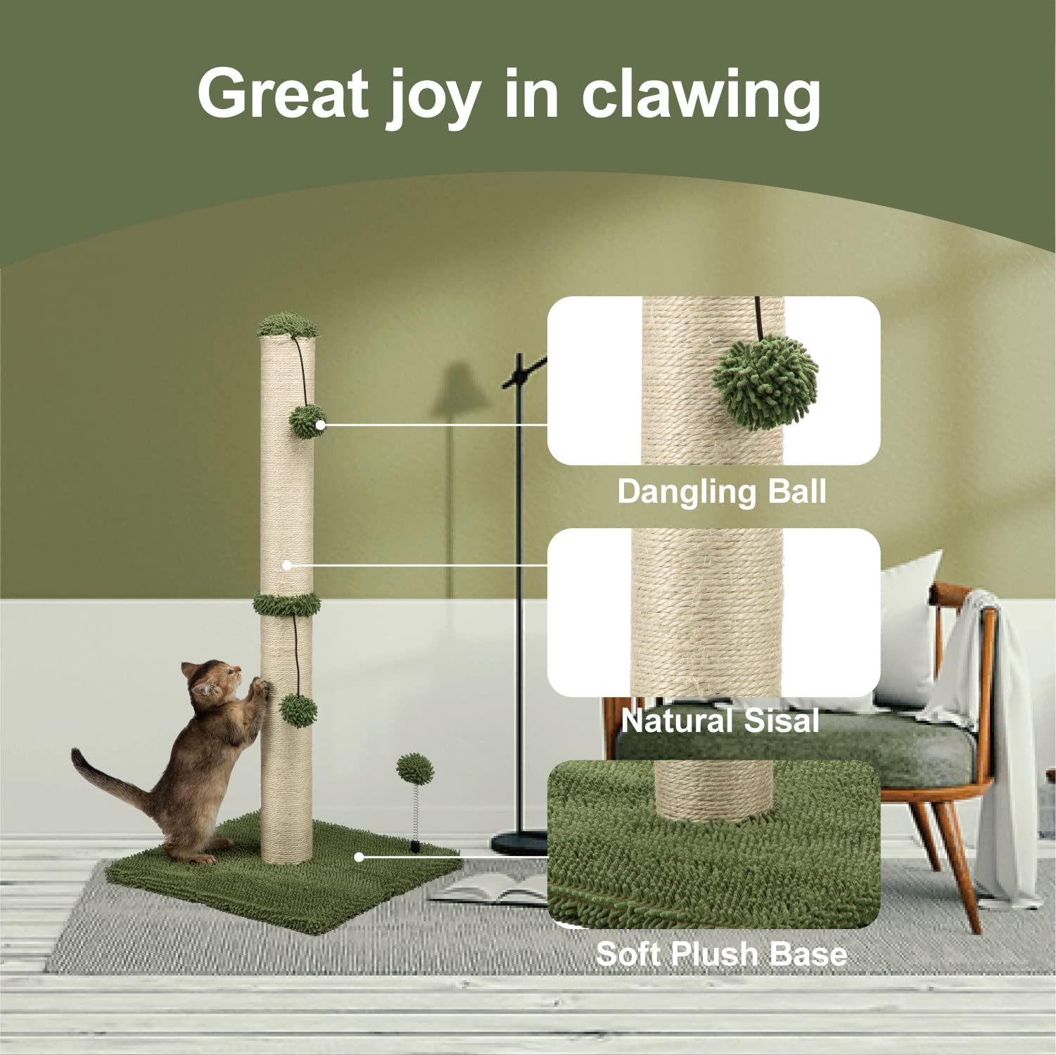 MECOOL cat scratching post with sisal ropes offers durable scratching texture.