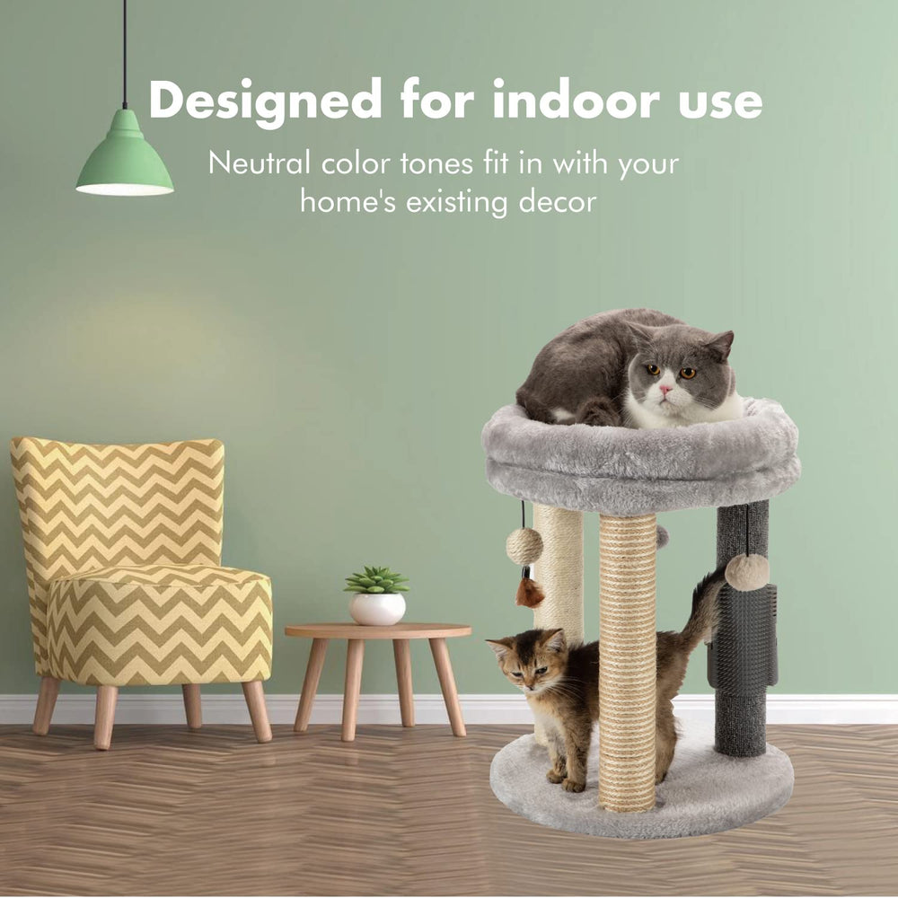 MECOOL cat tree features three hanging balls for interactive play