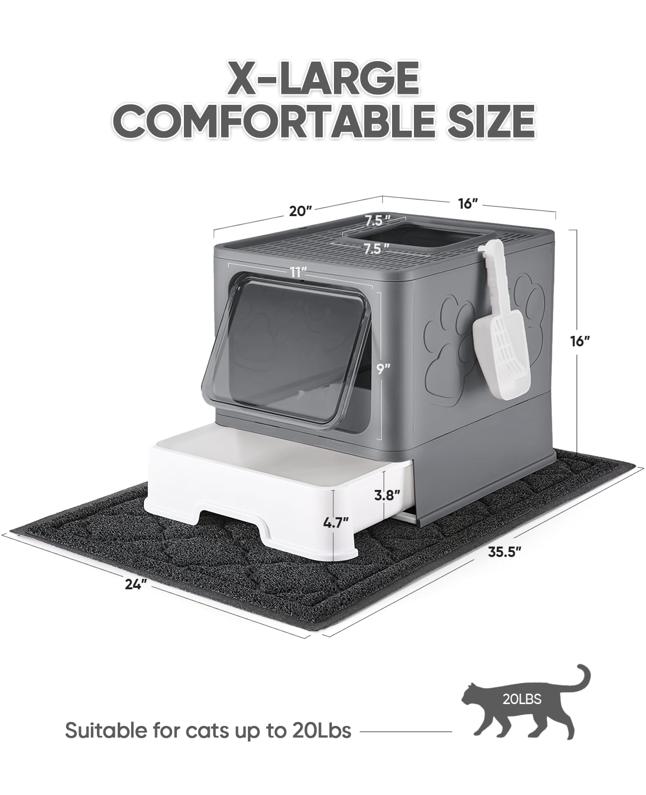 Medario cat litter box lid encloses space for cleaner littering.