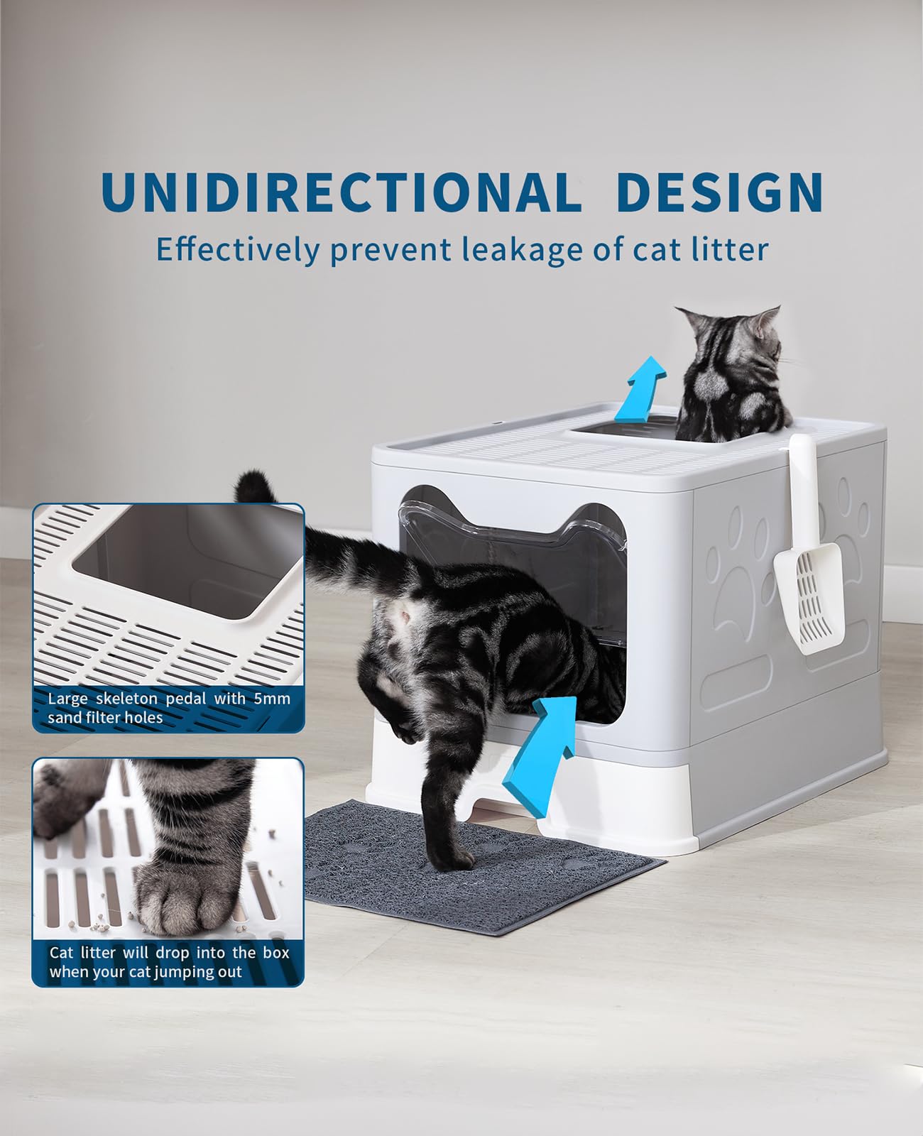 Medario litter box with top exit demonstrates privacy and convenient access