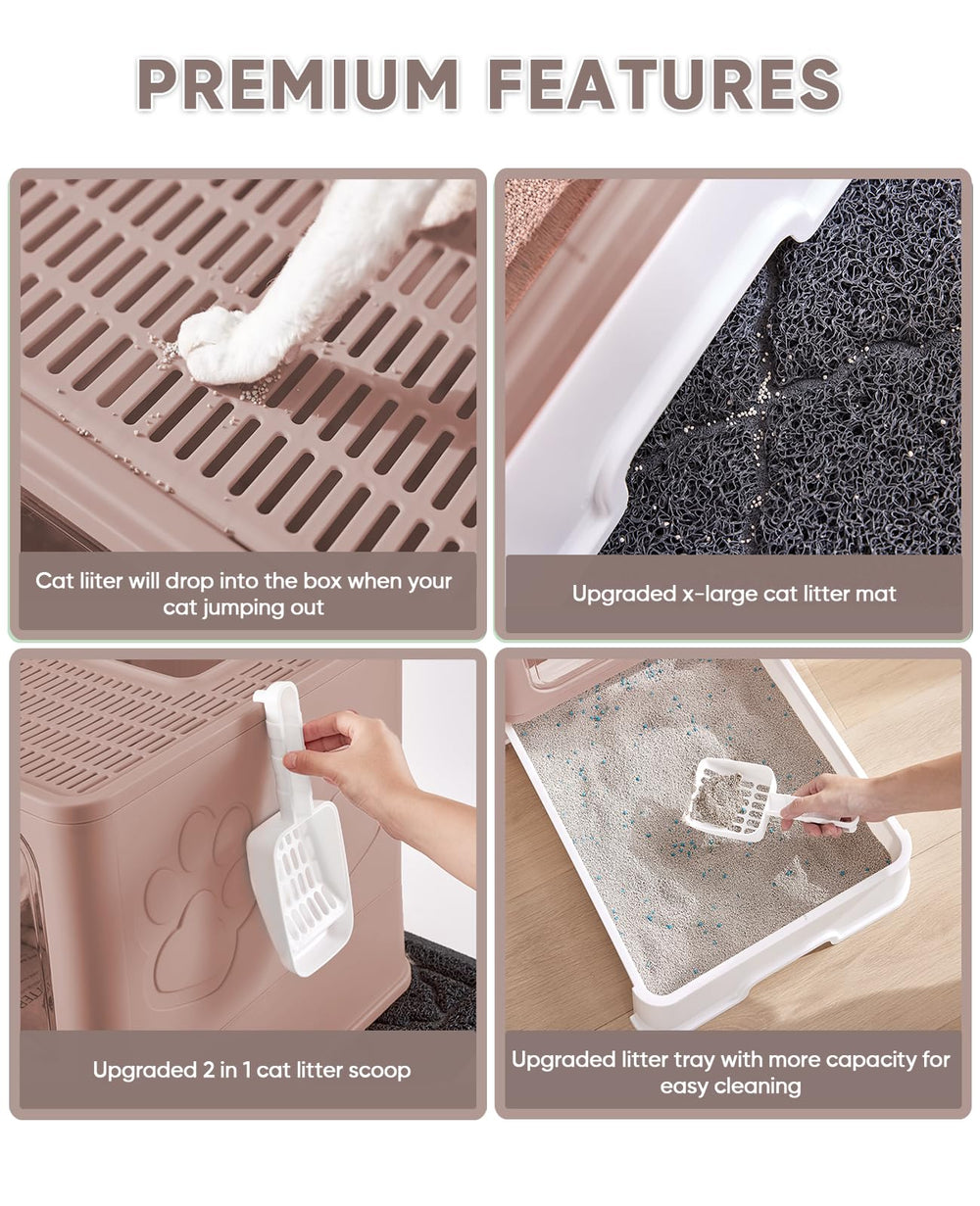 Medario enclosed cat box with lid provides privacy and containment of litter.