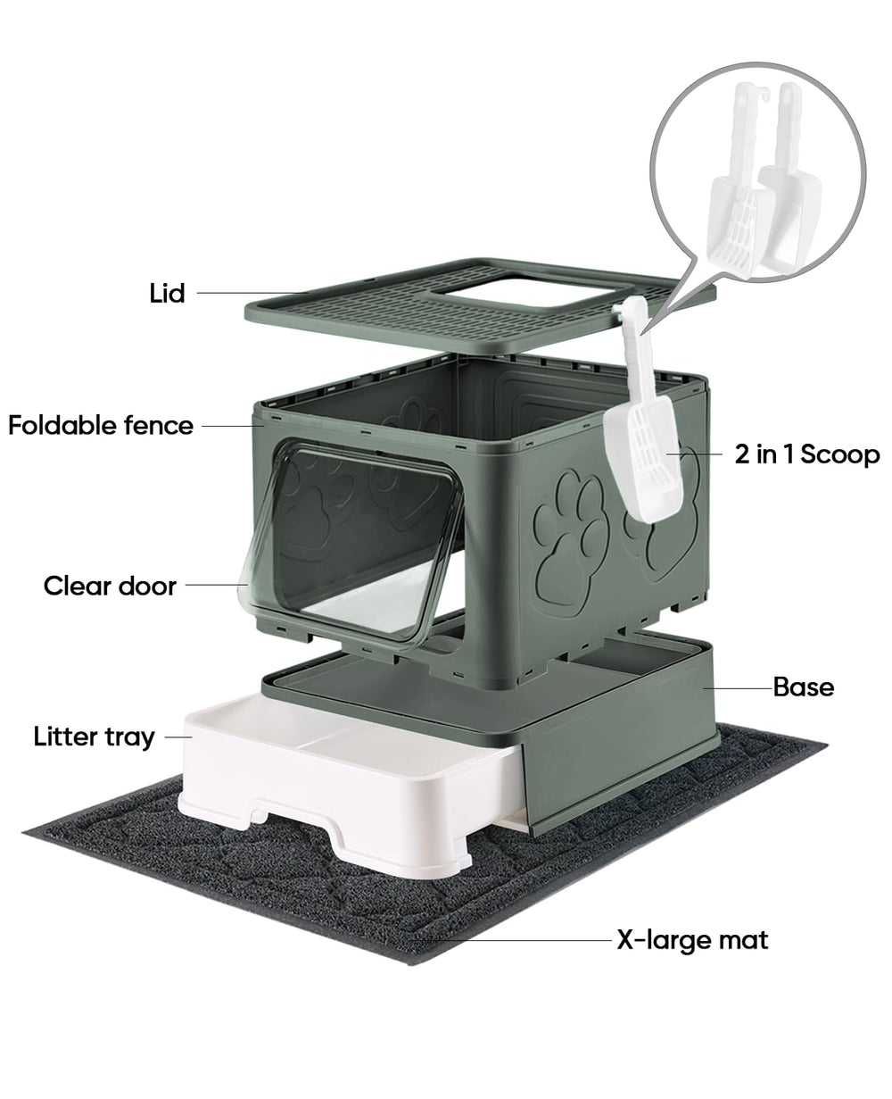 Medario front top-entry olive green box designed for quiet mess-free entrances