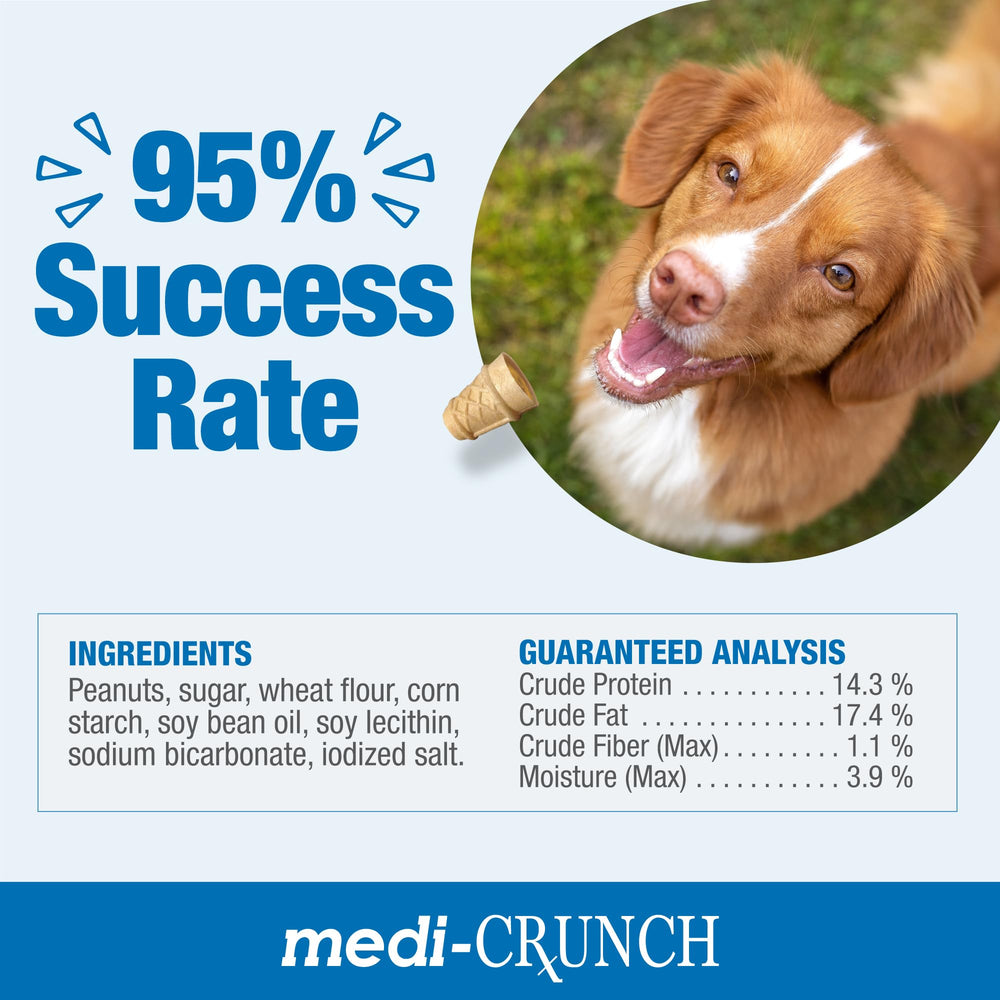 Medi-Crunch crunchy cone texture appealing to dogs.